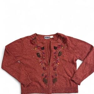 Erika & Co Vintage Autumn Embroidery Zip Up Sweater